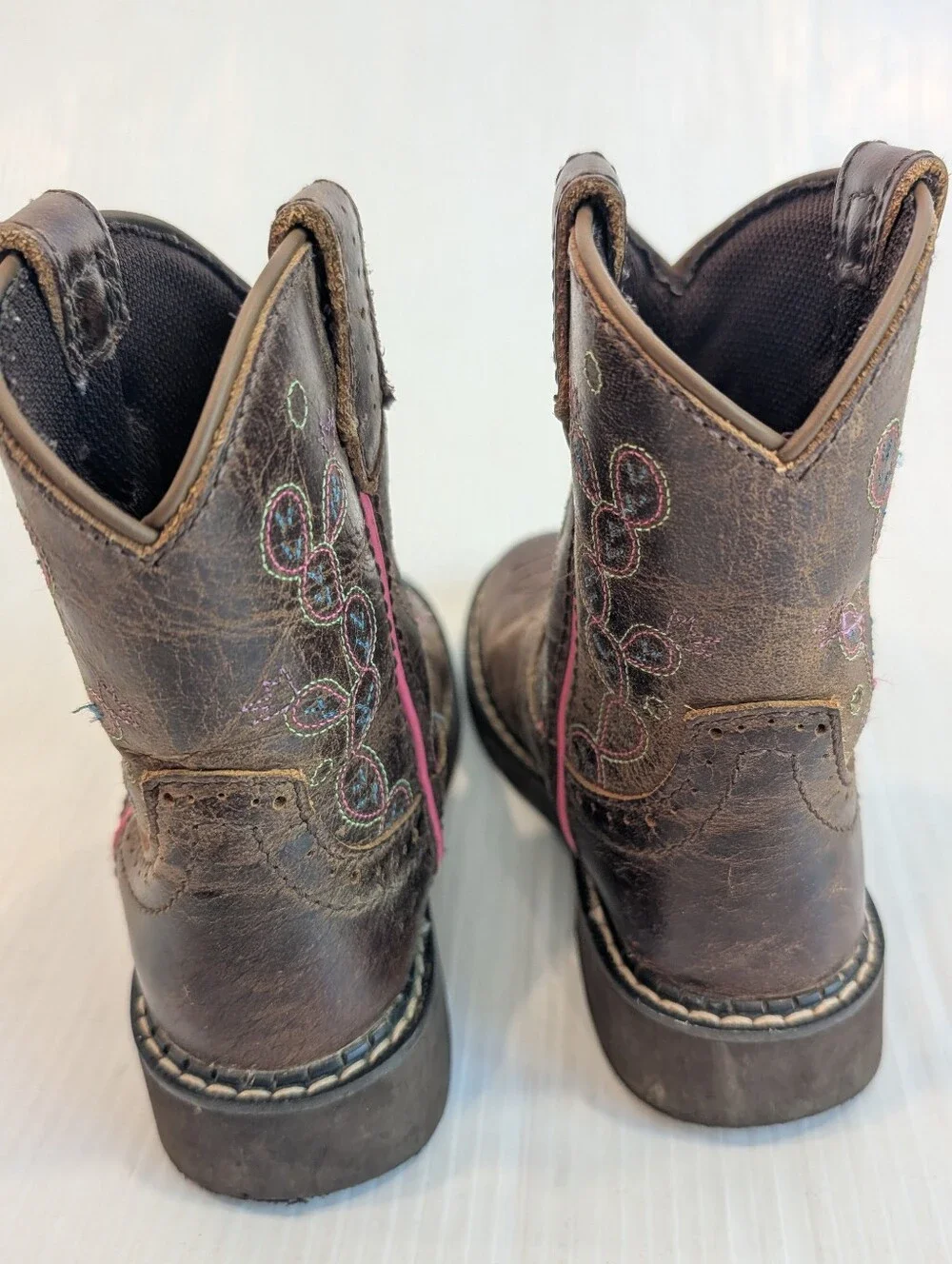 Kids Brown Western Cowboy Boots with Pink Accents